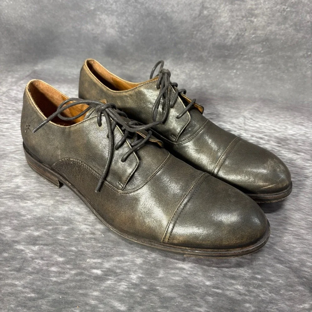 Frye Cap Toe Oxford Derby Dress Shoes Mens 13 Distressed Dark Brown Leather